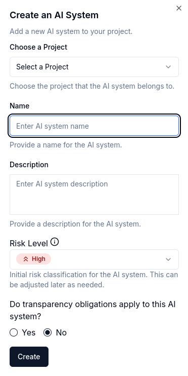 AI System Create Page
