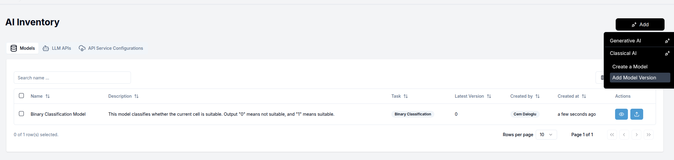 AI Model Version Buttons