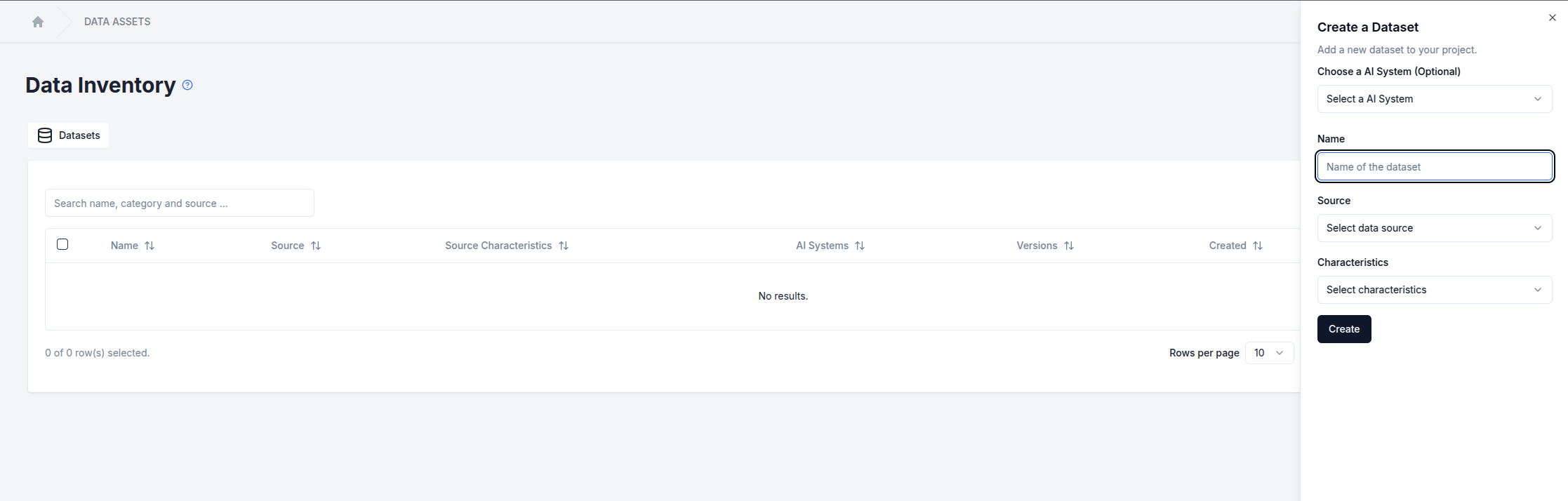 Create Data Asset Sheet