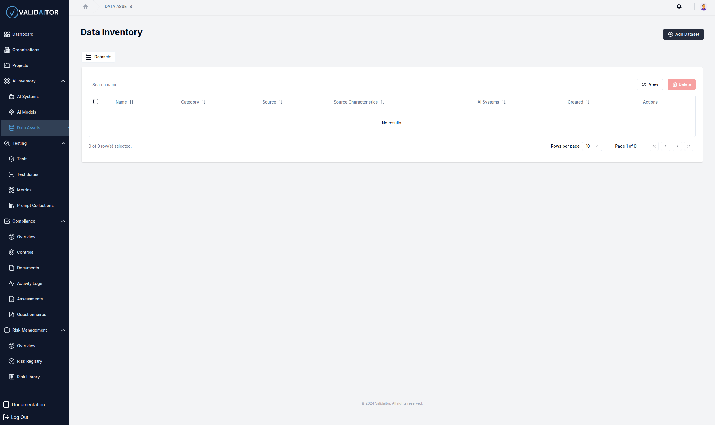Empty Data Asset Page