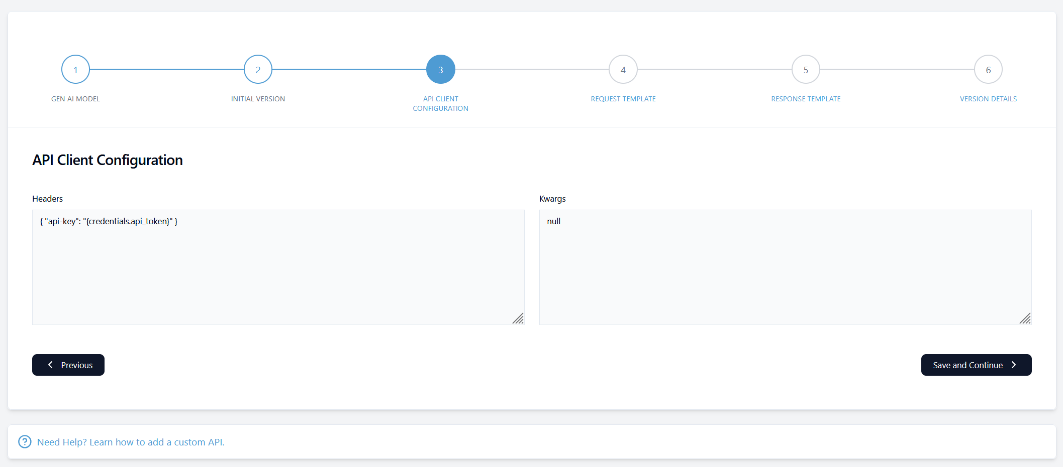API Client Configuration Form