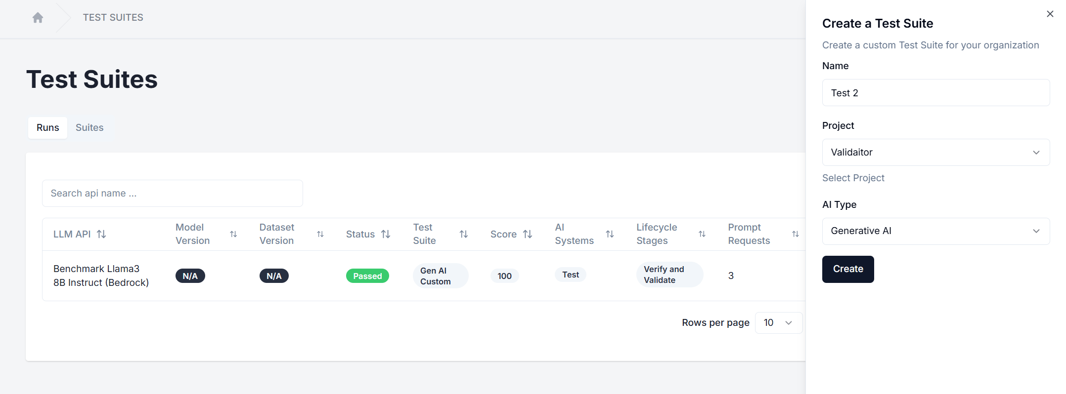 Test Suites Create Sheet